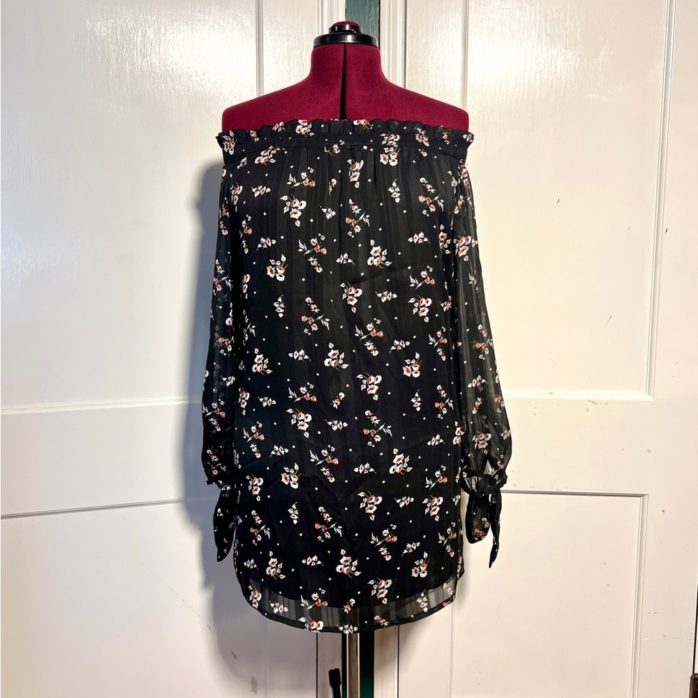 Wayf Black Floral Off-Shoulder Dress